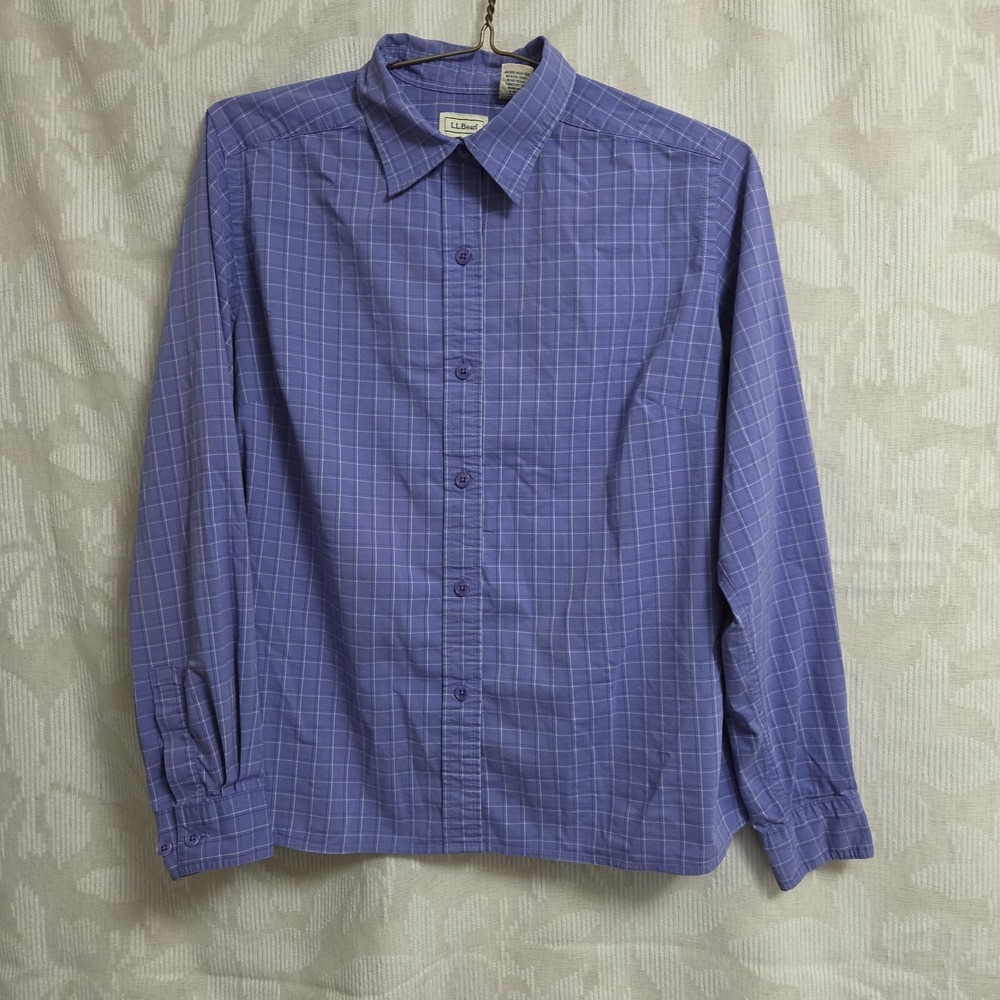 LL Bean Womens M Button Down Shirt Blouse Purple Lavender Prep Academia Cabincor